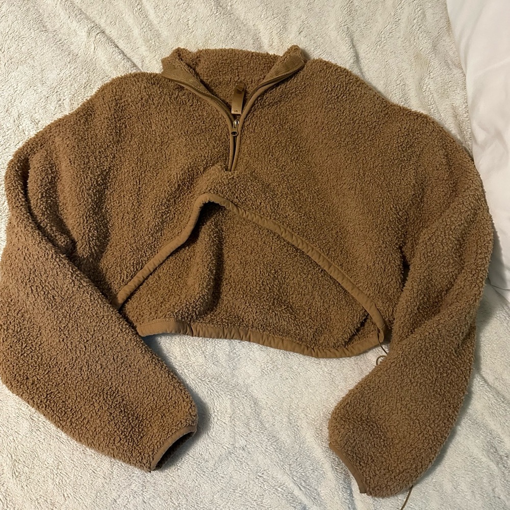 SKIMS | Brown Cropped Teddy Sherpa Quarter Zip